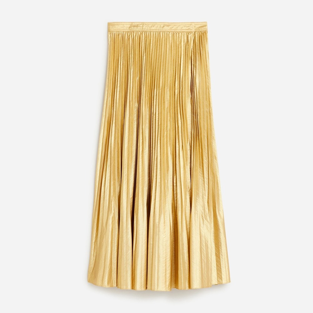 J.Crew Womens Gold Metallic Pleated Midi Skirt Accordion Party Size 2